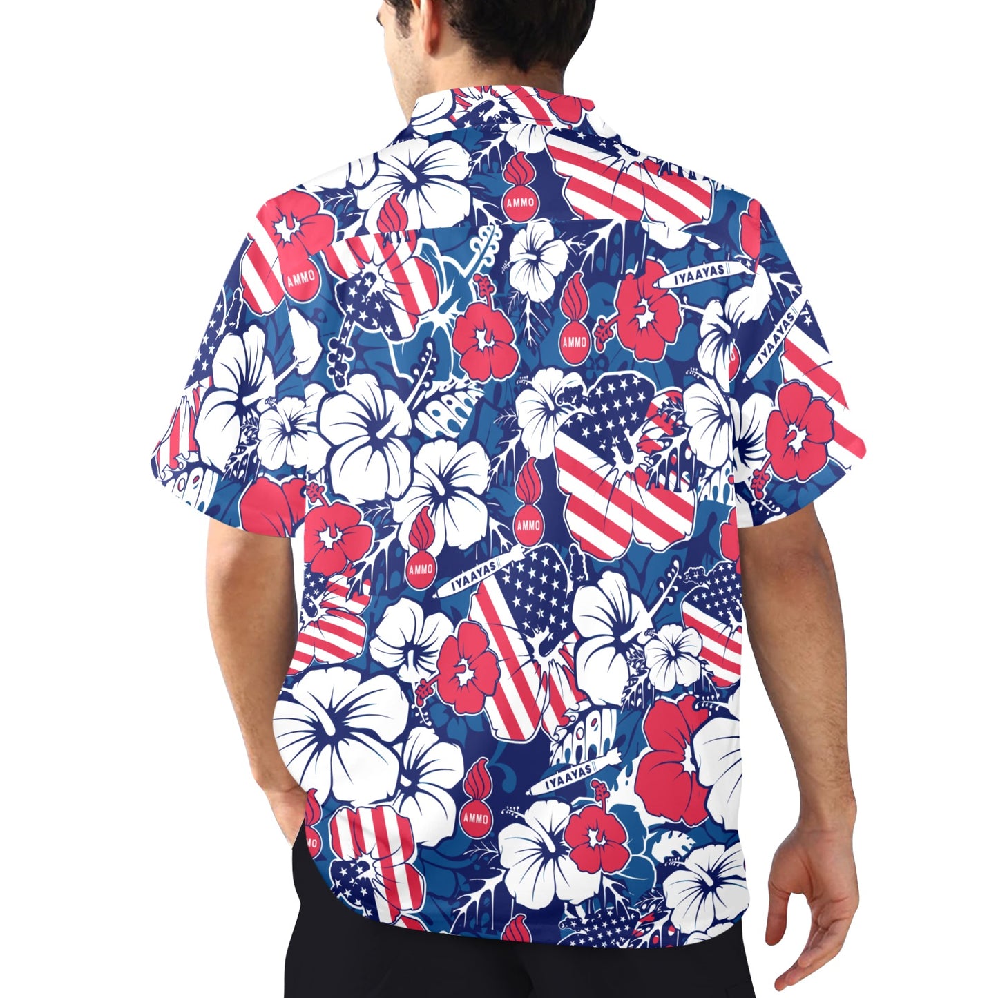 USAF AMMO Red White and Blue Patriotic American Flag Pisspots Bombs IYAAYAS Mens Hawaiian Shirt