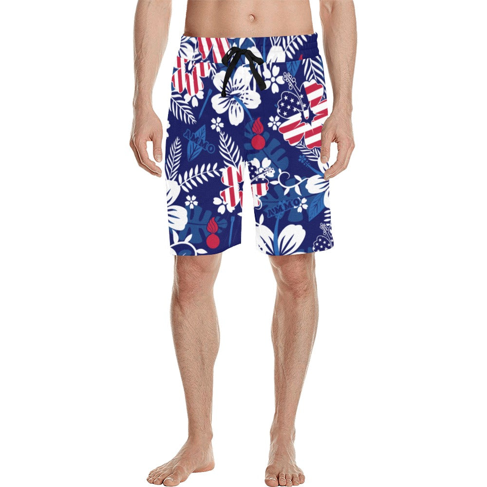 USAF AMMO Patriotic Flowers Leaves Pisspots and Flechettes Casual Hawaiian Shorts