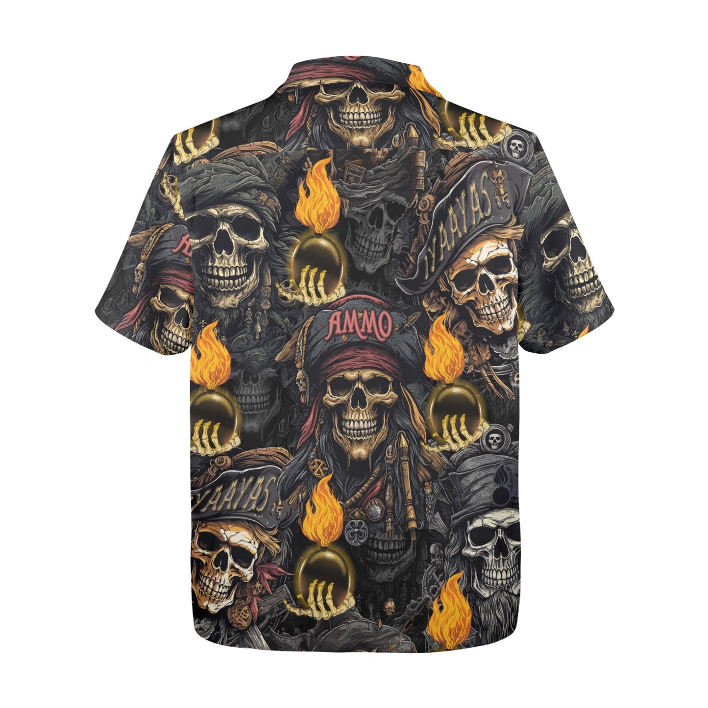 USAF AMMO Pirate Skulls Orange Glowing Pisspots Skeleton Hands IYAAYAS Proud Heritage Mens Hawaiian Shirt