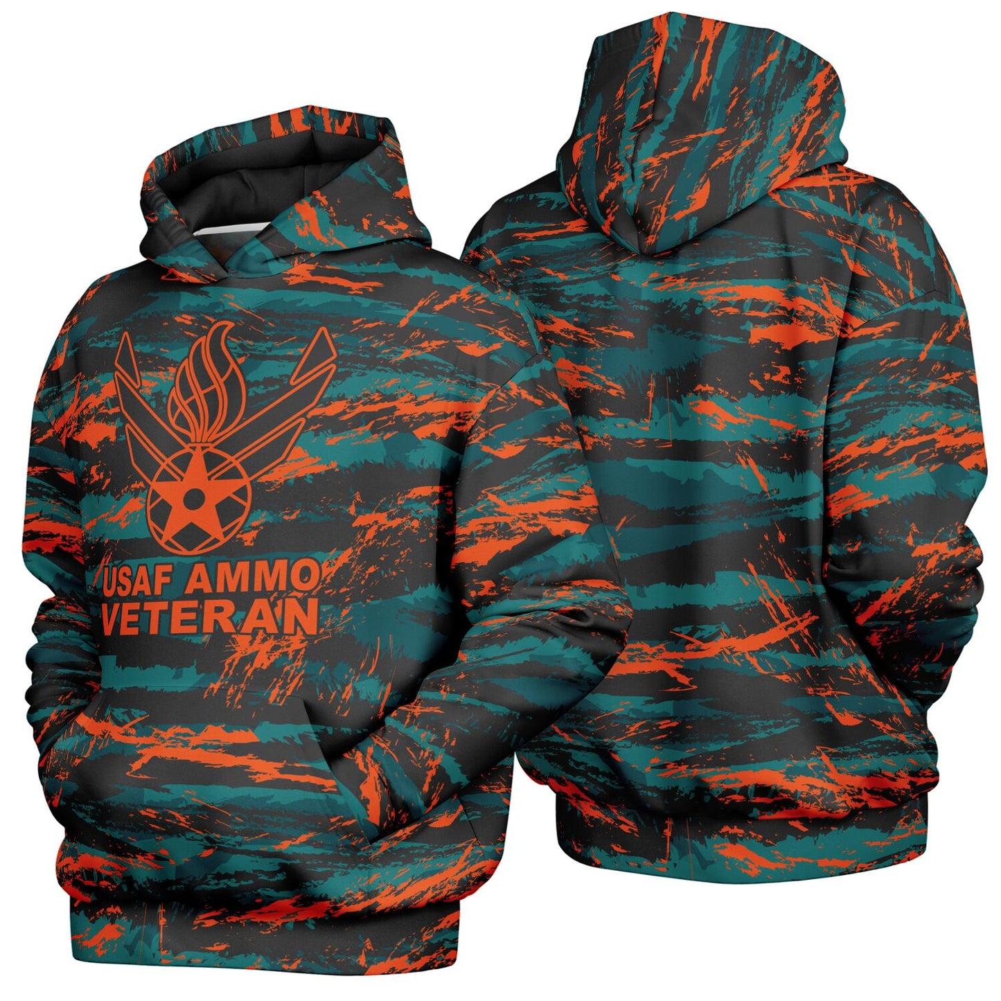 USAF AMMO Veteran Orange Tiger Stripe Camouflage Heavyweight Oversized Cold Weather Pullover Hoodie - All Over Print