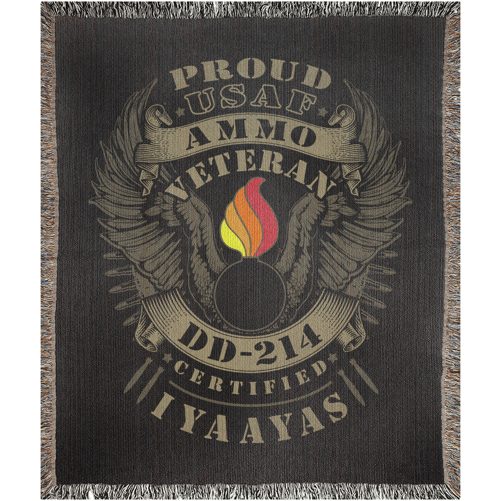 Proud USAF AMMO Veteran DD-214 Certified IYAAYAS Pisspot Eagle Wings Woven Blankets