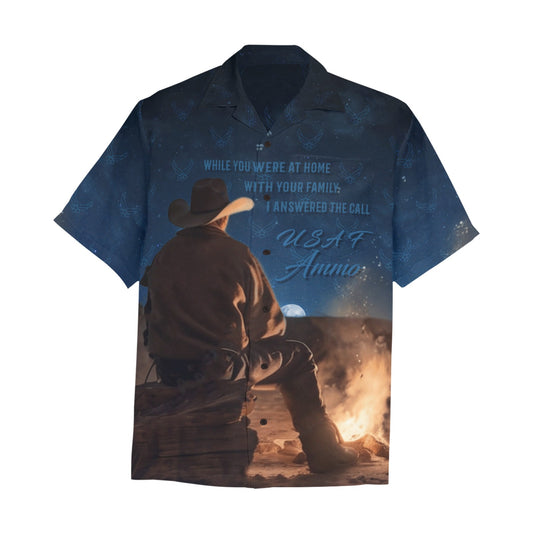 USAF AMMO Cowboy Campfire Moon Star Filled Night Sky I Answered The Call Mens Hawaiian Shirt With Left Chest Pocket