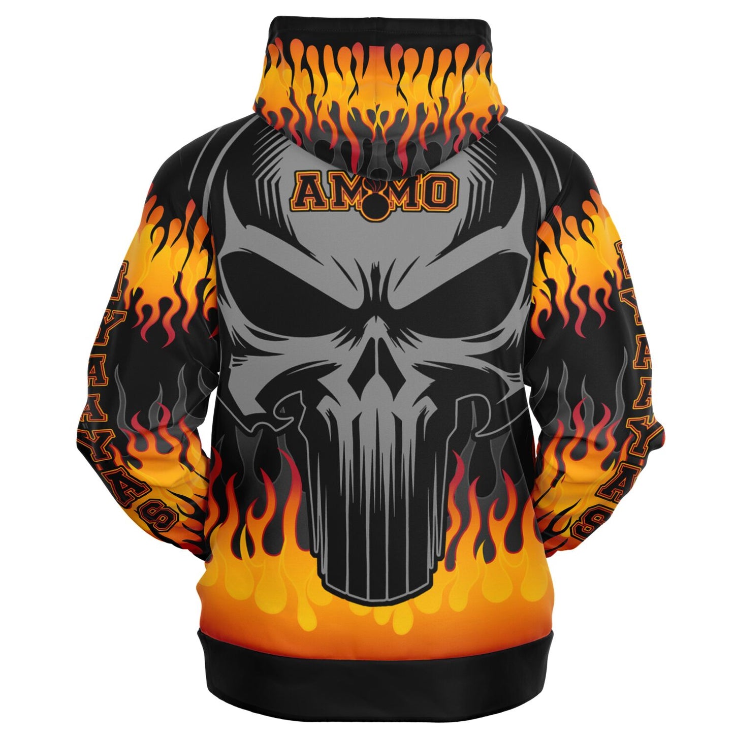 AMMO Skull Orange Fire Flames IYAAYAS Fashion Zip-Up Hoodie - All Over Print