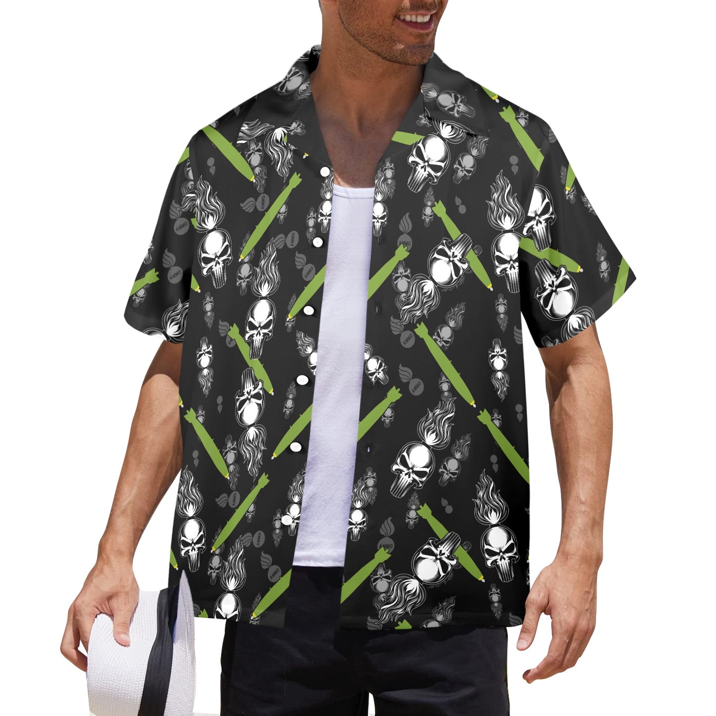 Punisher Skull Pisspots and Bombs Mens Hawaiian Shirt