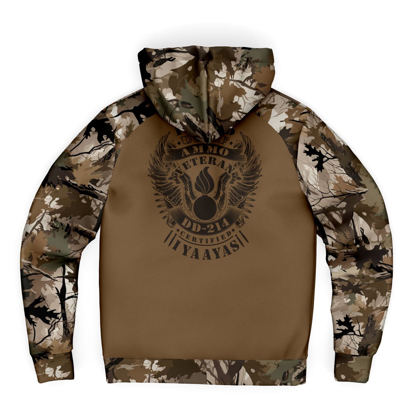 Brown Winter Leaf USAF AMMO Veteran DD-214 Certified Microfleece Cold Weather Zip-Up Hoodie - All Over Print