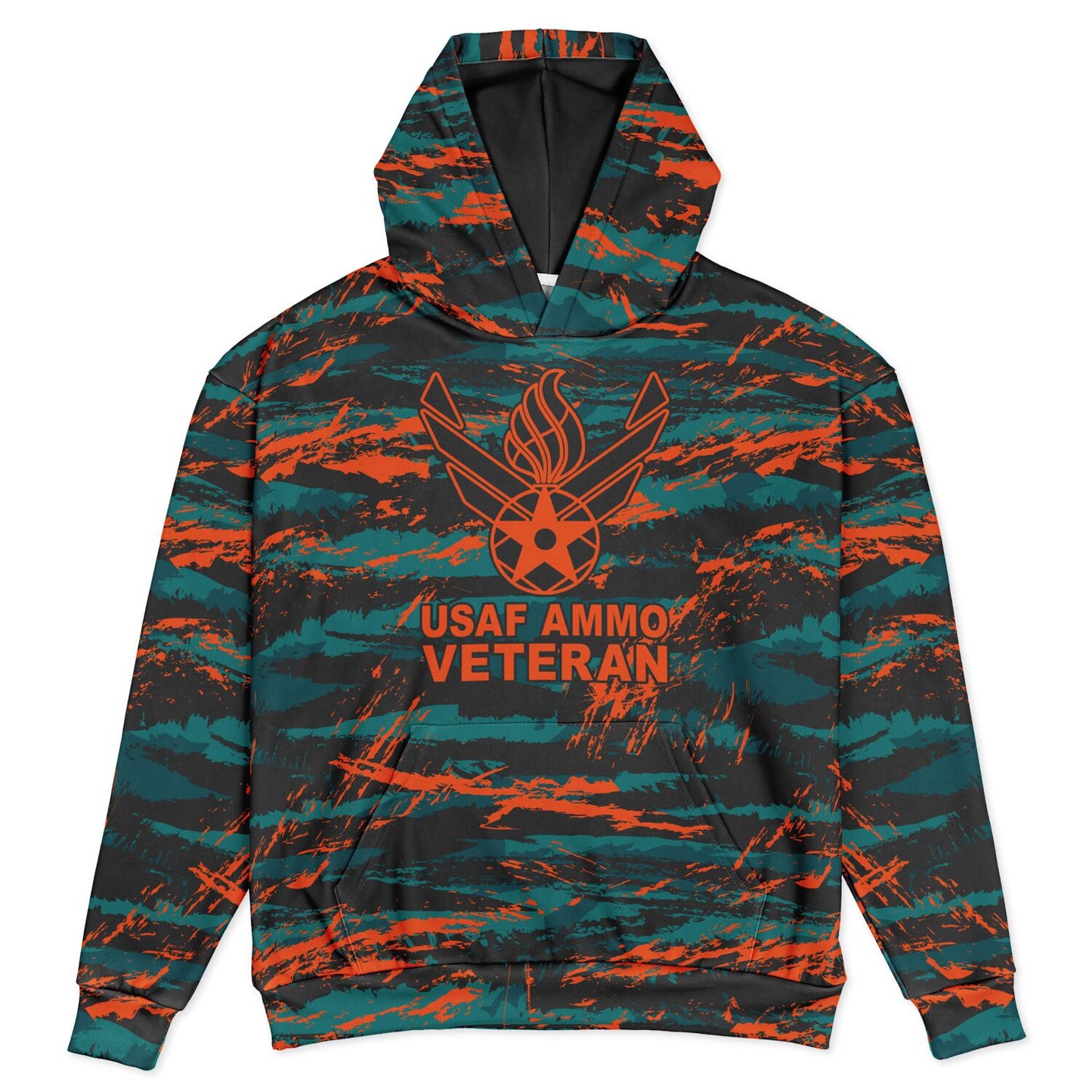 USAF AMMO Veteran Orange Tiger Stripe Camouflage Heavyweight Oversized Cold Weather Pullover Hoodie - All Over Print