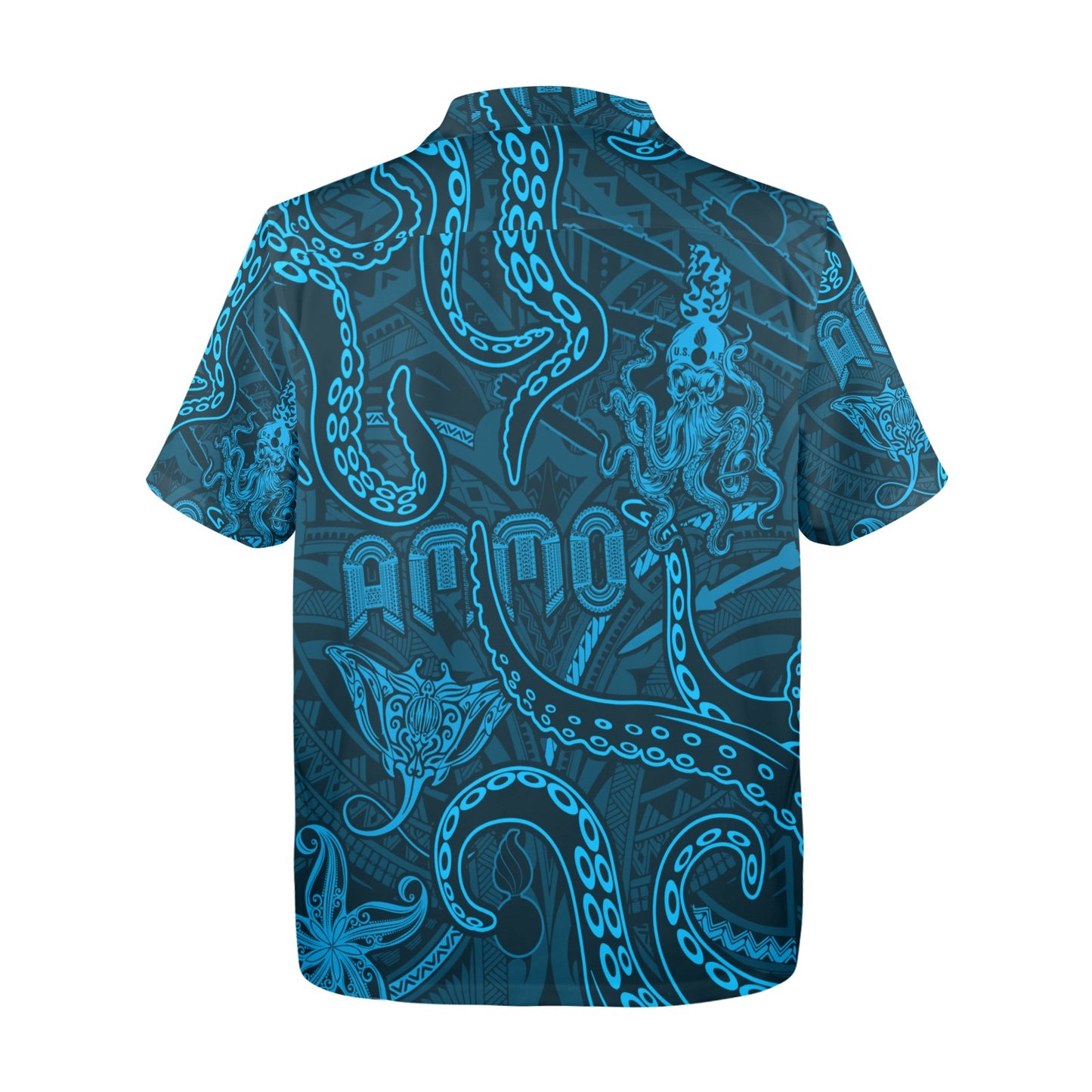 Aqua Blue Sea Life Mens Hawaiian Shirt