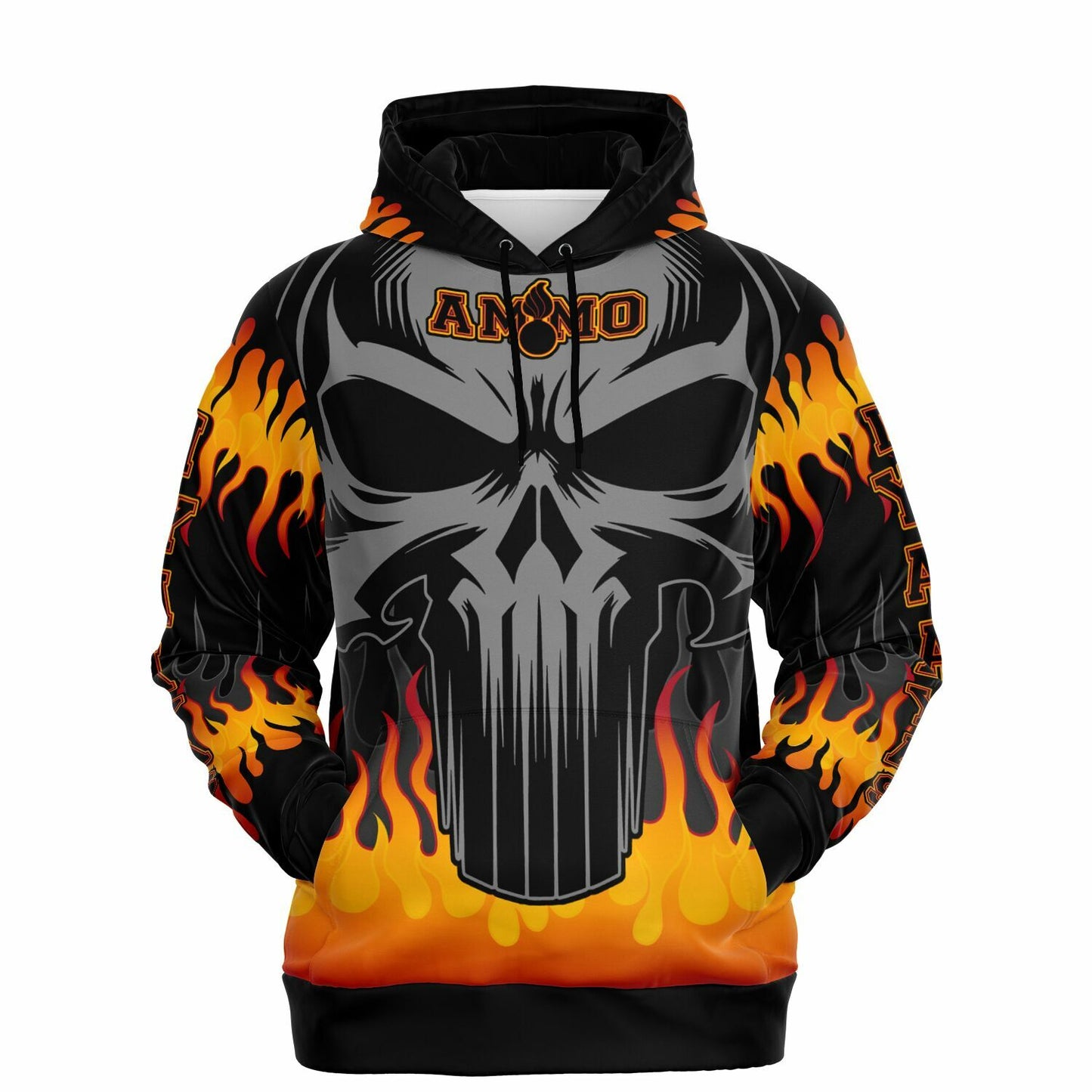 AMMO Skull Orange Fire Flames IYAAYAS Fashion Hoodie - All Over Print