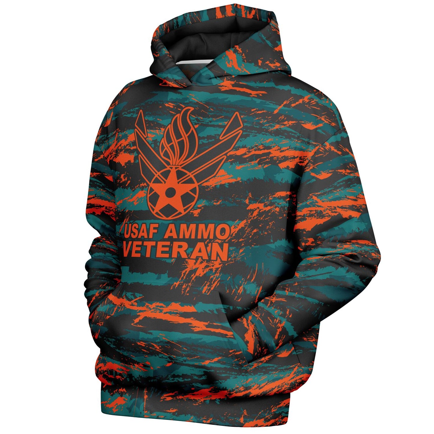 USAF AMMO Veteran Orange Tiger Stripe Camouflage Heavyweight Oversized Cold Weather Pullover Hoodie - All Over Print