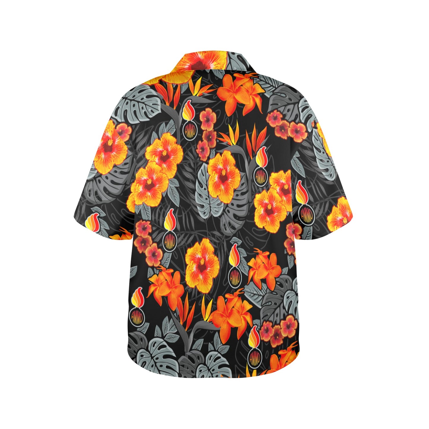 Fire Hibiscus Flowers With AMMO Pisspot Womens Hawaiian Shirt