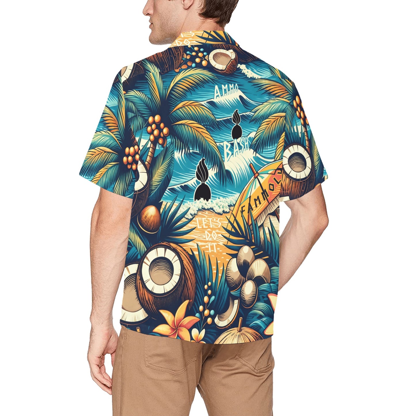 AMMO Bash fAMMOly Day At The Beach  Pisspots In Water Mens Hawaiian Shirt With Front Left Pocket