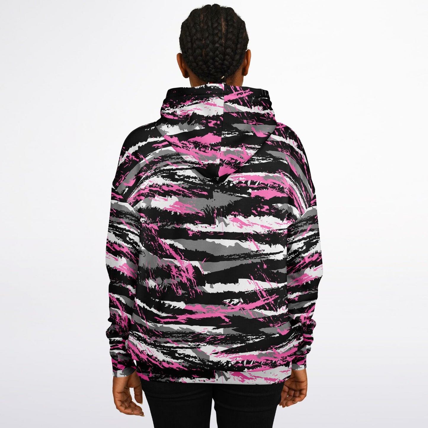 USAF AMMO Women Pink Tiger Stripe Camouflage Heavyweight Oversized Cold Weather Pullover Hoodie - All Over Print