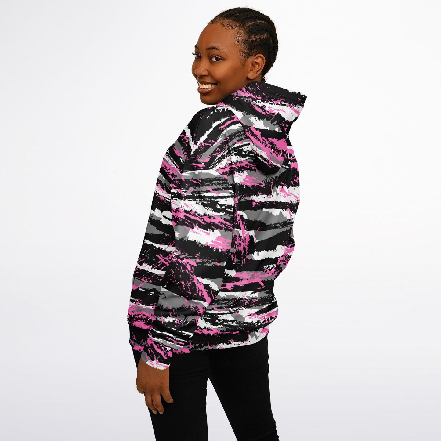 USAF AMMO Women Pink Tiger Stripe Camouflage Heavyweight Oversized Cold Weather Pullover Hoodie - All Over Print