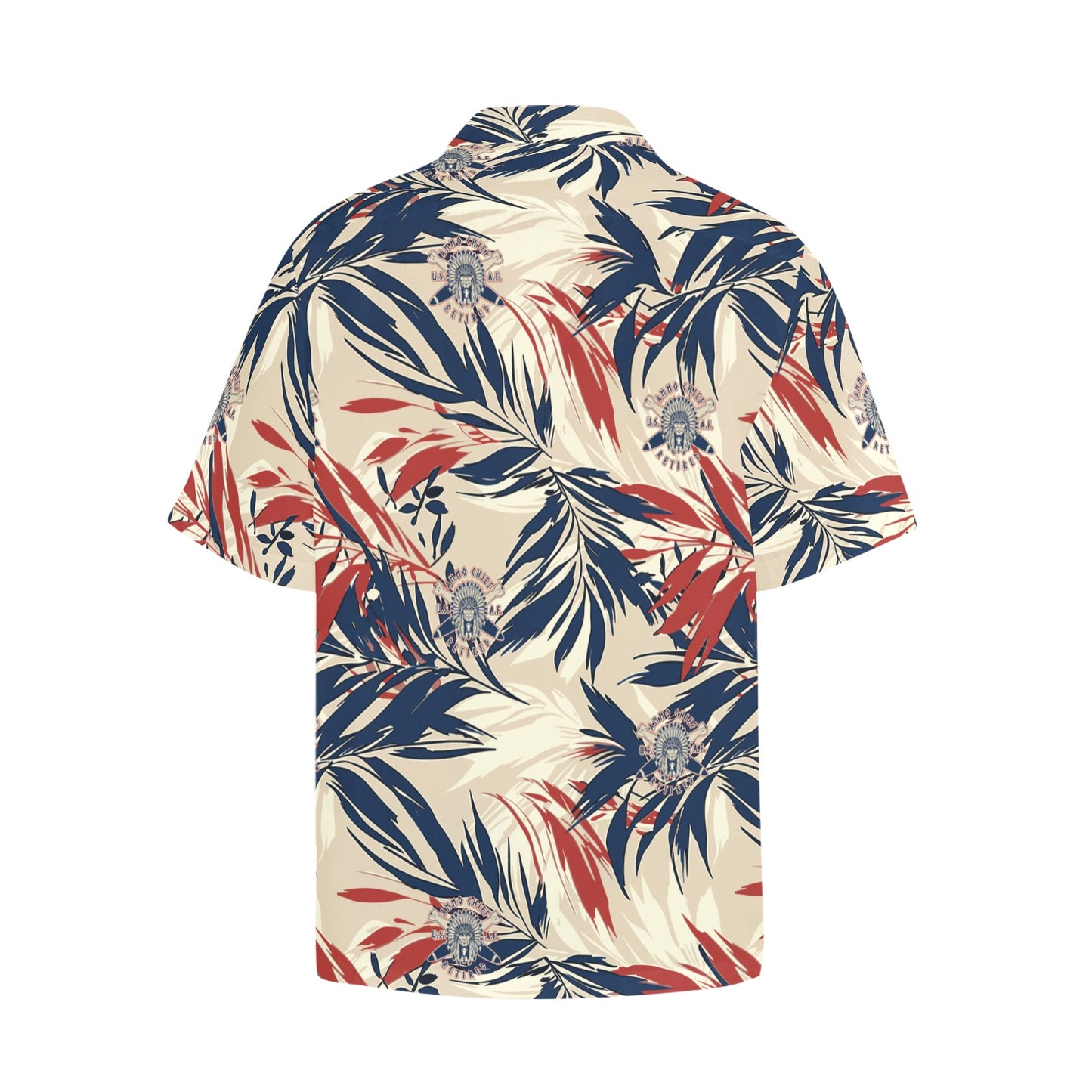AMMO Chief Retired With Tropical Leaves and Custom Made Retired AMMO Chief Logos Men's Hawaiian Shirt With Left Chest Pocket