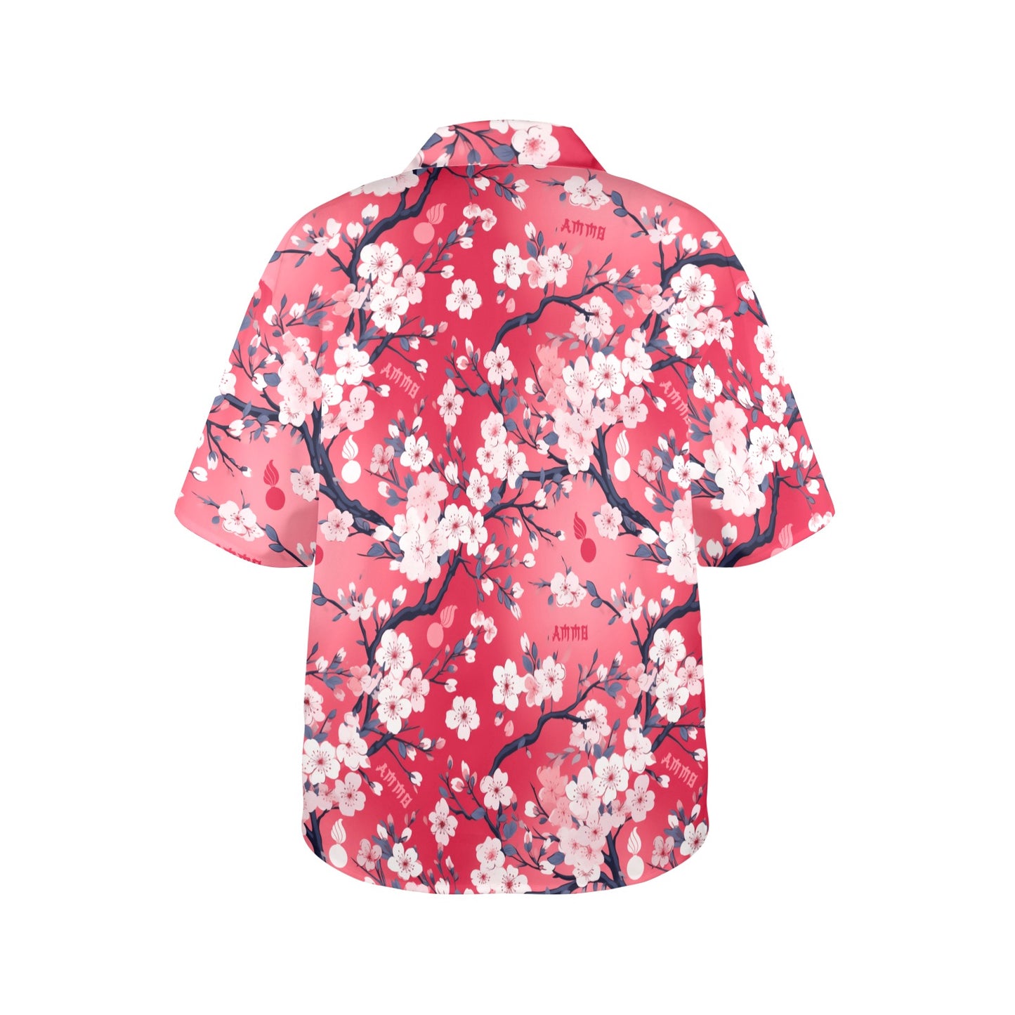 AMMO Pink Sakura Cherry Blossom Pisspots Womens Hawaiian Shirt