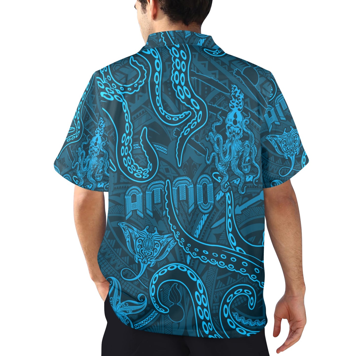 Aqua Blue Sea Life Mens Hawaiian Shirt