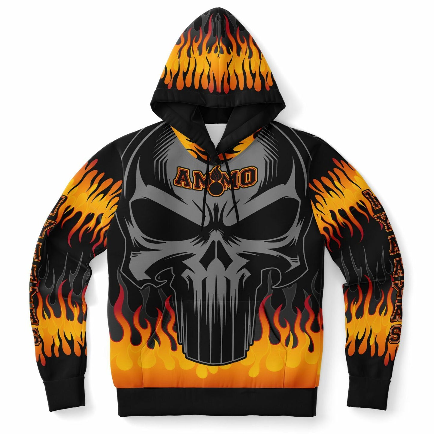 AMMO Skull Orange Fire Flames IYAAYAS Fashion Hoodie - All Over Print