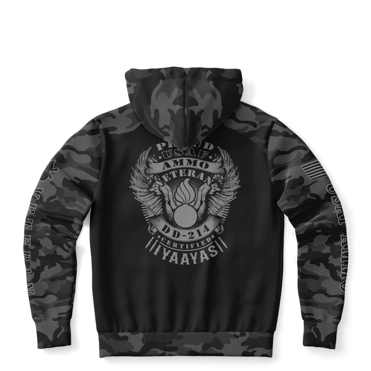 Black and Grey USAF AMMO Veteran DD-214 Fashion Zip-Up Hoodie - All Over Print