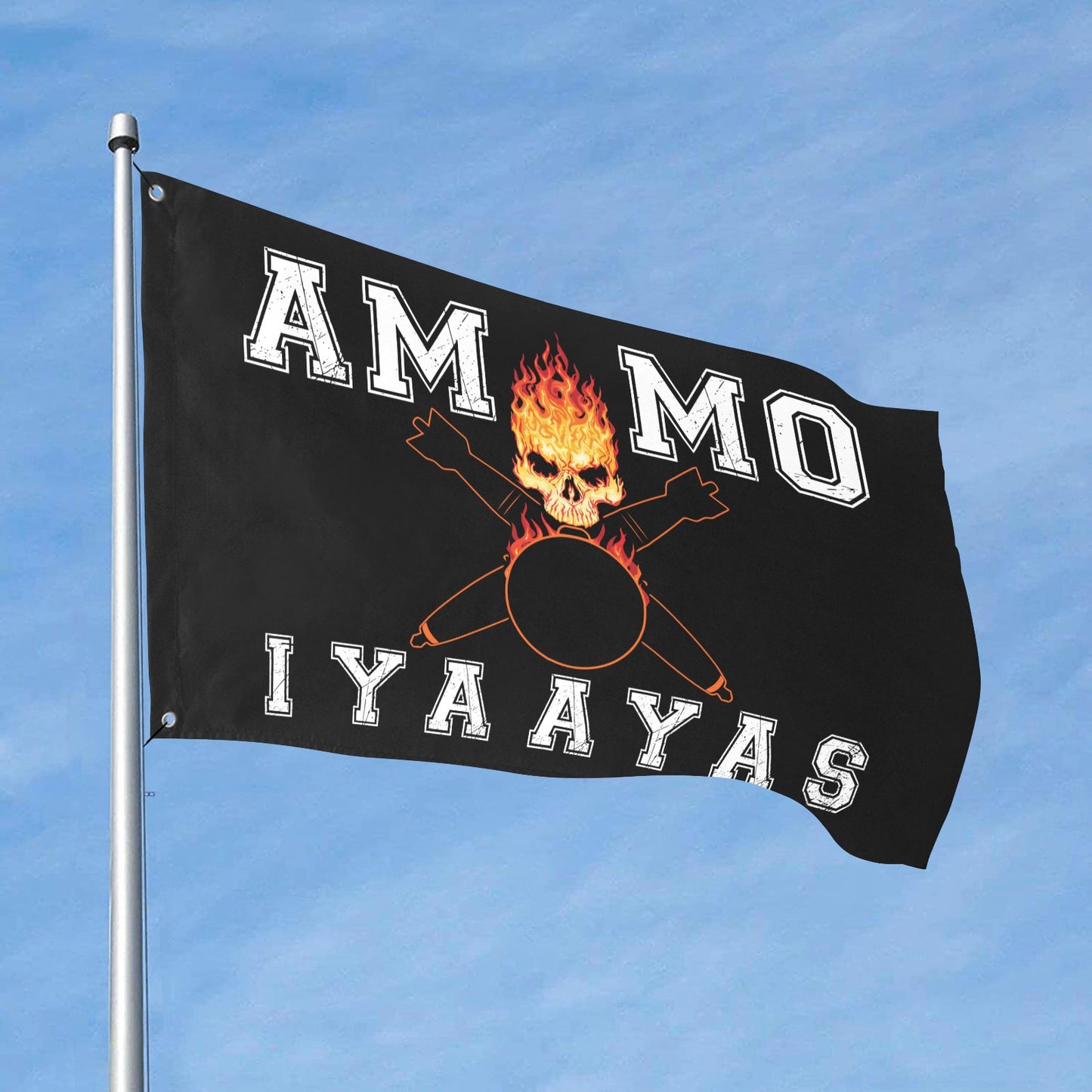USAF AMMO Flaming Skull Crossed Bombs IYAAYAS 2 Sided Flag