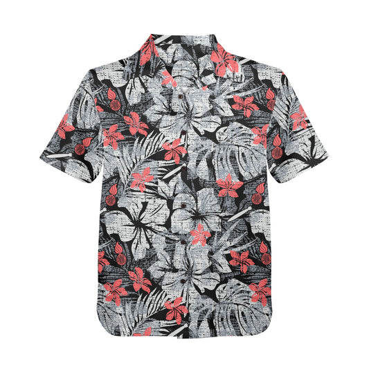 Black Grey and Light Red Flowers Pisspots Bombs and IYAAYAS Mens Hawaiian Shirt