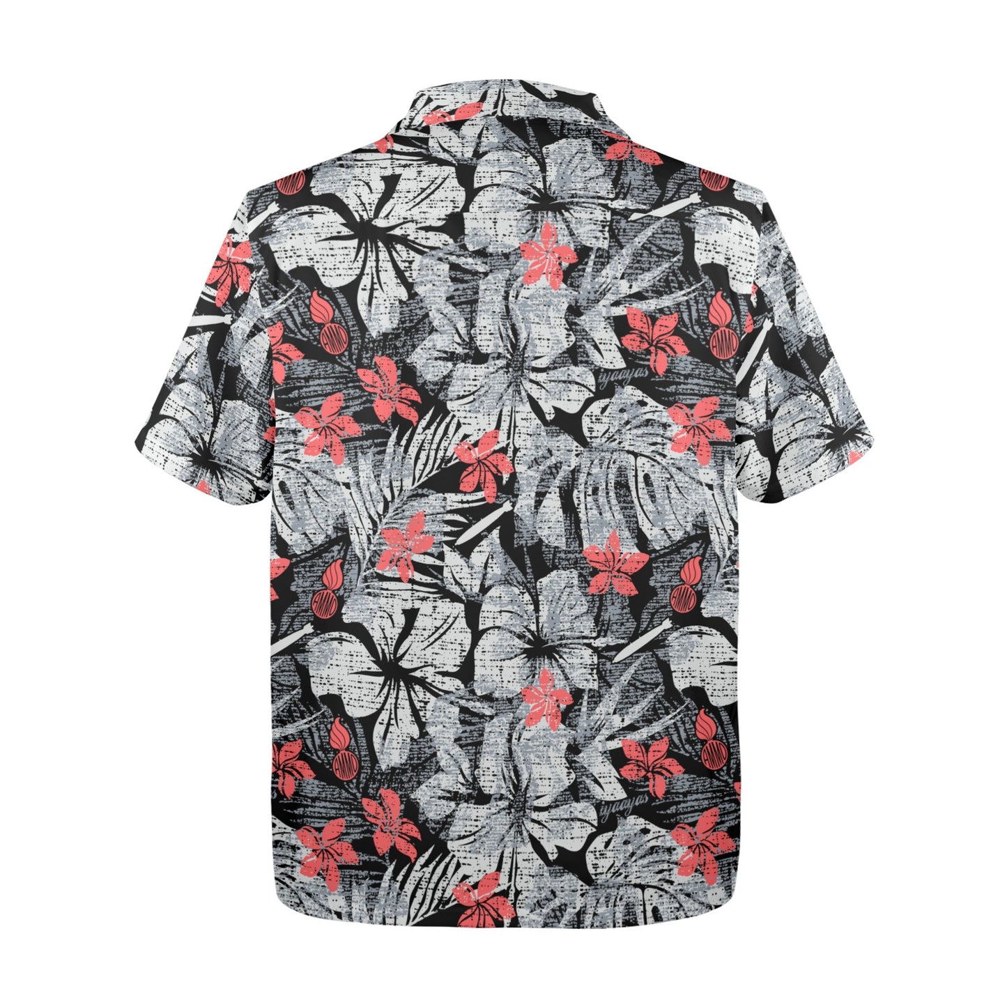 Black Grey and Light Red Flowers Pisspots Bombs and IYAAYAS Mens Hawaiian Shirt