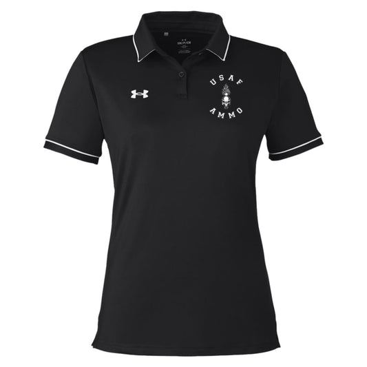 USAF AMMO Circular Punisher Inspired Pisspot Logo Dark Color Under Armour Womens Tipped Team Polo