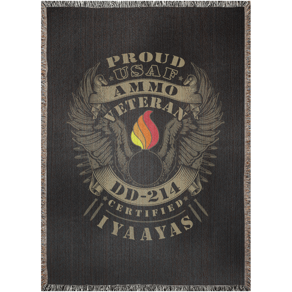 Proud USAF AMMO Veteran DD-214 Certified IYAAYAS Pisspot Eagle Wings Woven Blankets