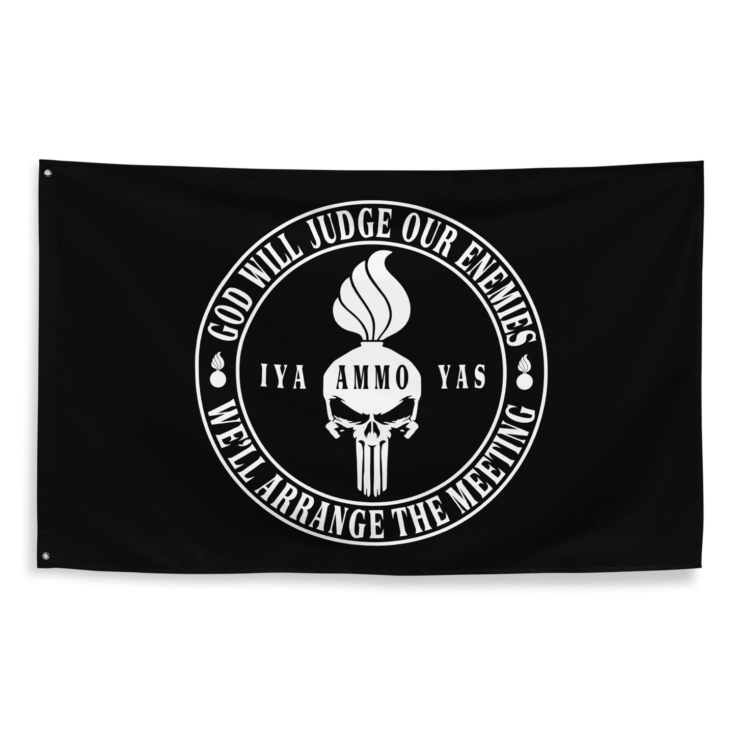 USAF AMMO Punisher Pisspot God Will Judge Our Enemies Circle Logo One-Sided Wall Flag