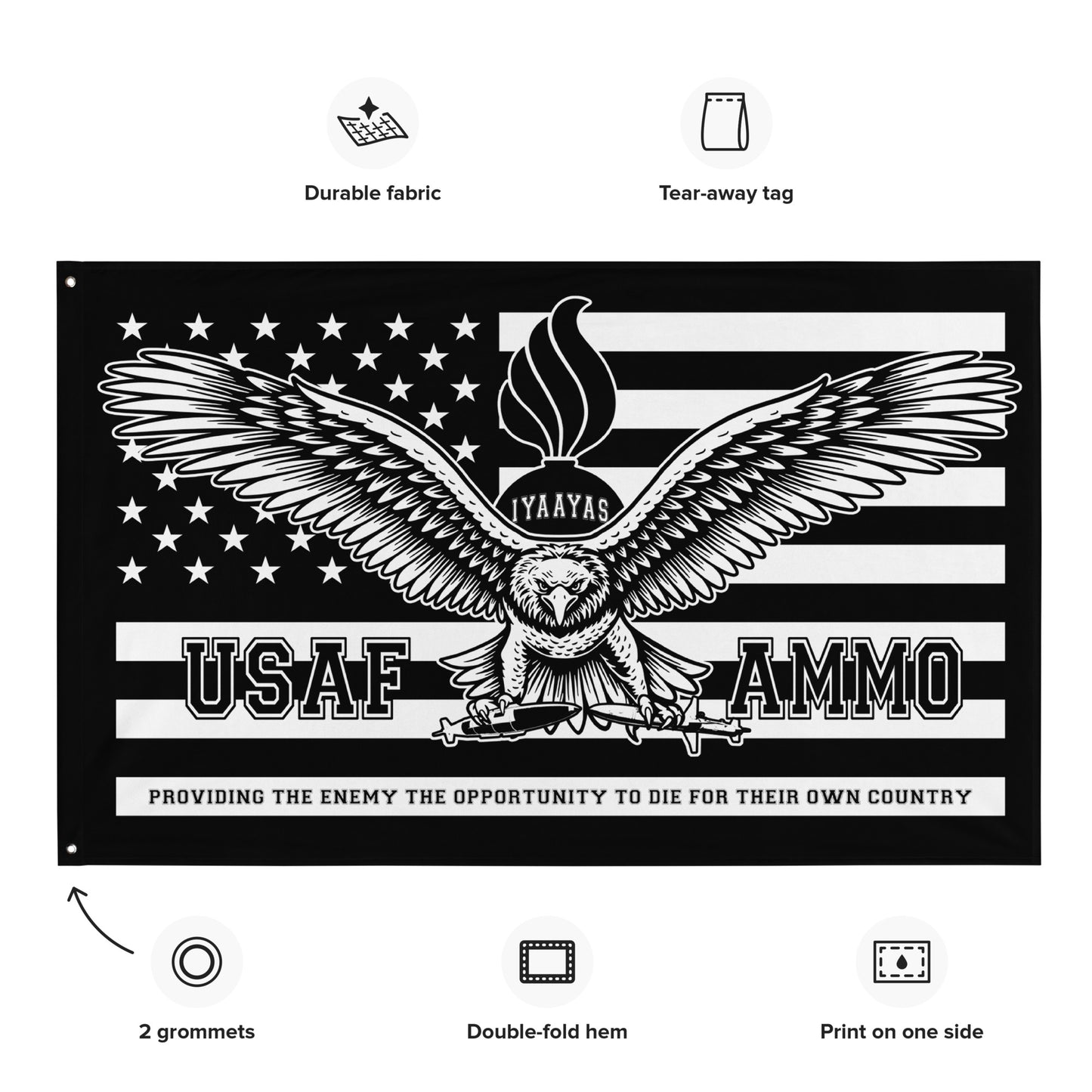 USAF AMMO American Flag Eagle Pisspot IYAAYAS JDAM and AGM-88 One-Sided Wall Flag