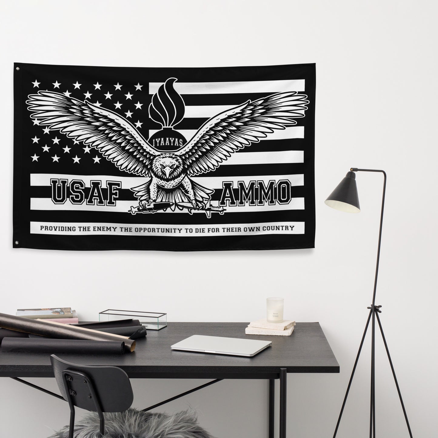 USAF AMMO American Flag Eagle Pisspot IYAAYAS JDAM and AGM-88 One-Sided Wall Flag