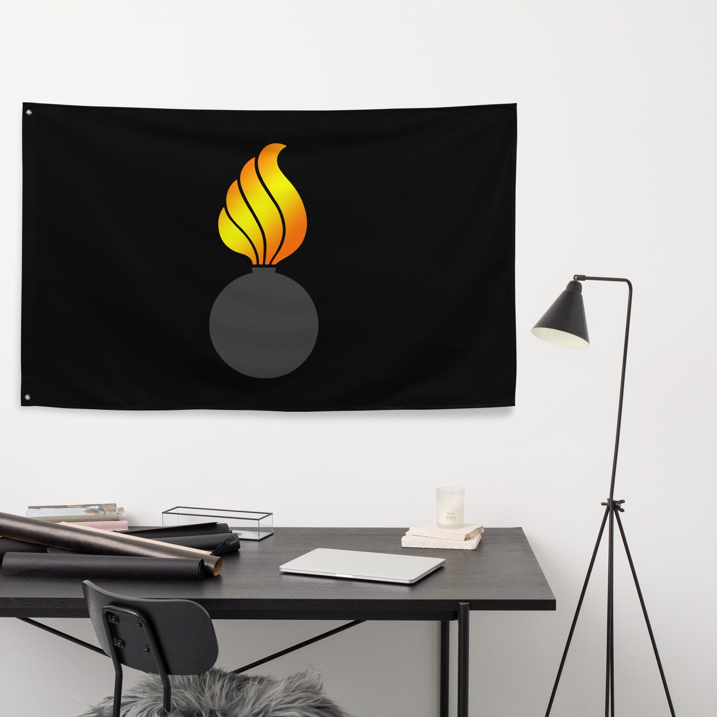 AMMO Black with a Yellow and Orange Color Flame Pisspot One-Sided Wall Flag