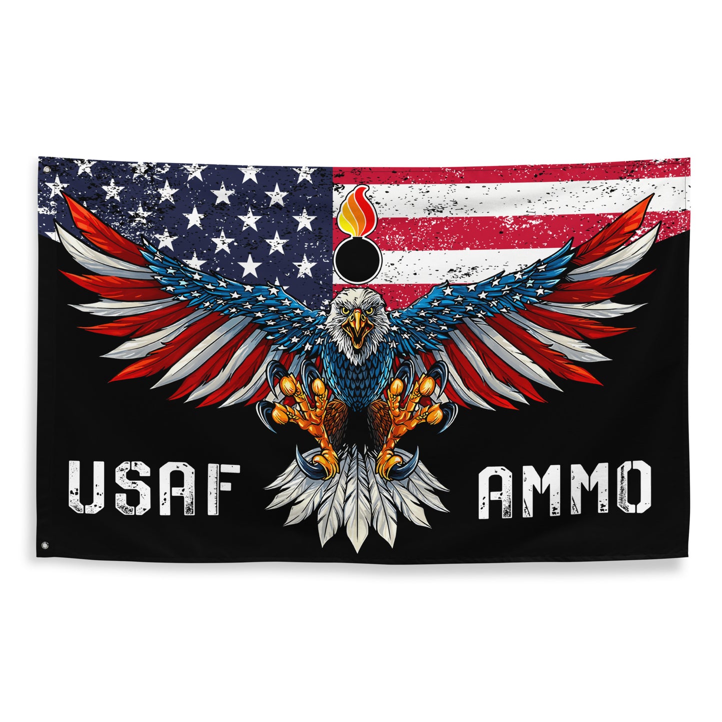 USAF AMMO Half Black Half American Flag Eagle Pisspot One-Sided Wall Flag