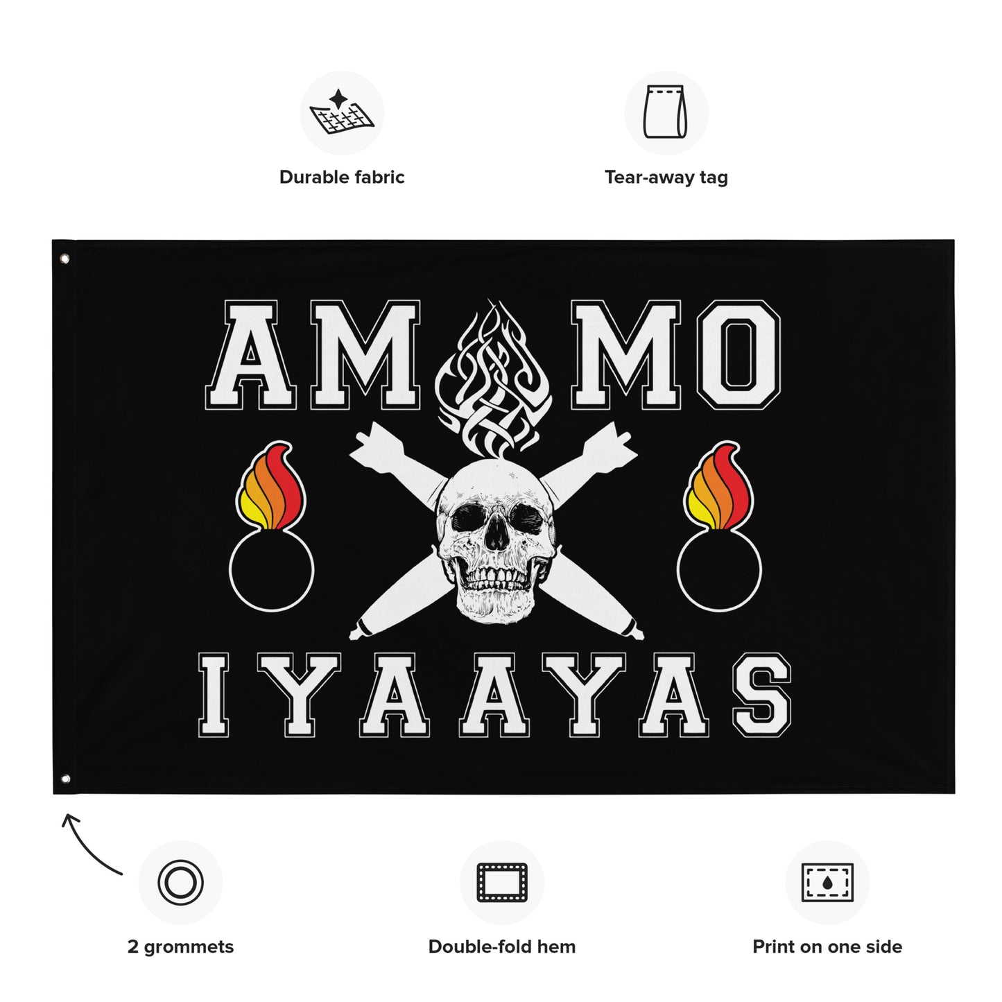 USAF AMMO Skull With Tribal flames As Pisspot Crossed Bombs And Pisspot On Each Side One-Sided Wall Flag