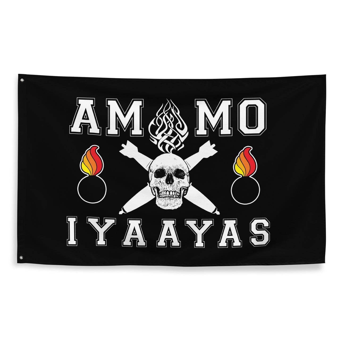 USAF AMMO Skull With Tribal flames As Pisspot Crossed Bombs And Pisspot On Each Side One-Sided Wall Flag