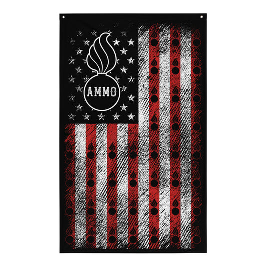 AMMO Black Red And White American Grunge and Pisspots Vertical Hanging One-Sided Wall Flag