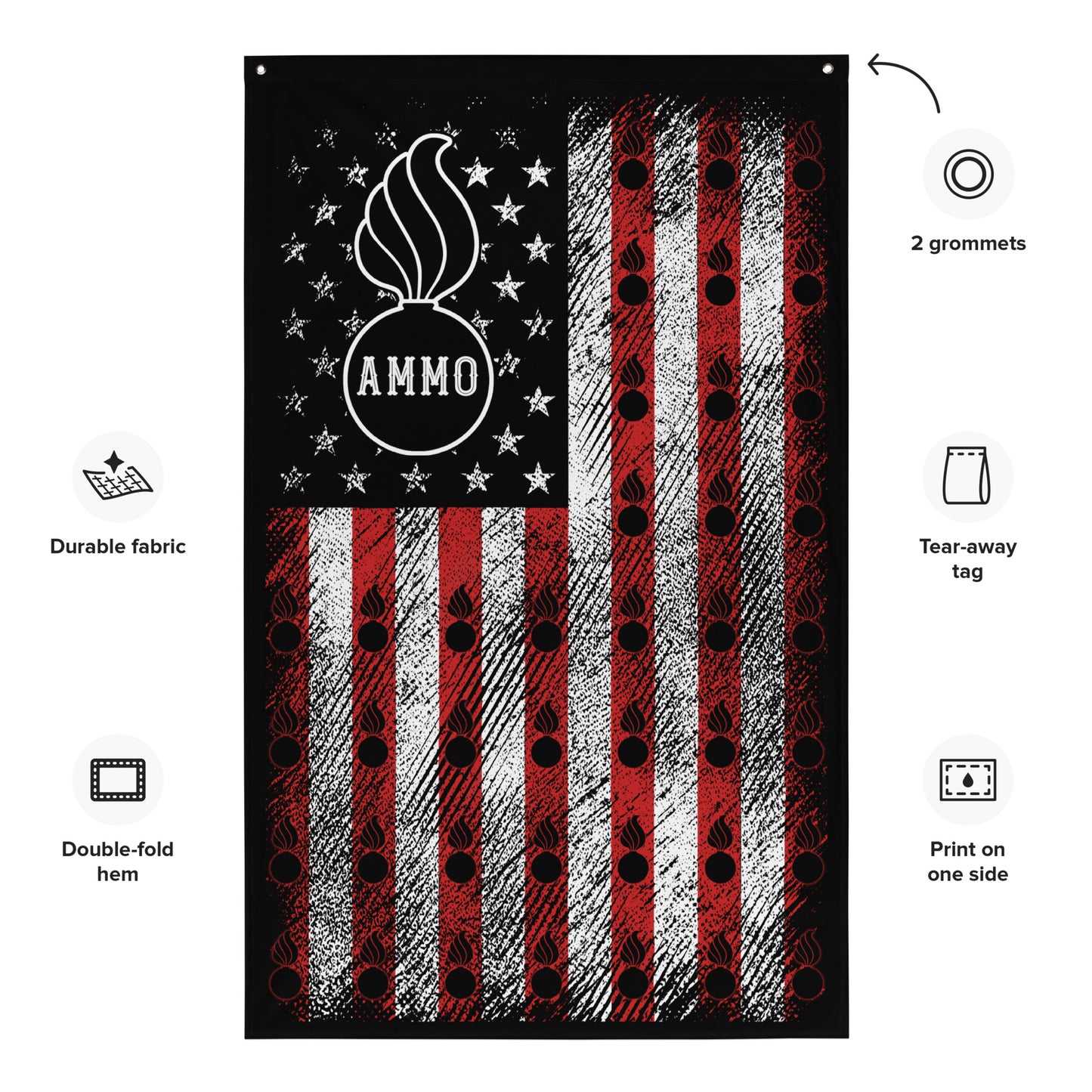 AMMO Black Red And White American Grunge and Pisspots Vertical Hanging One-Sided Wall Flag