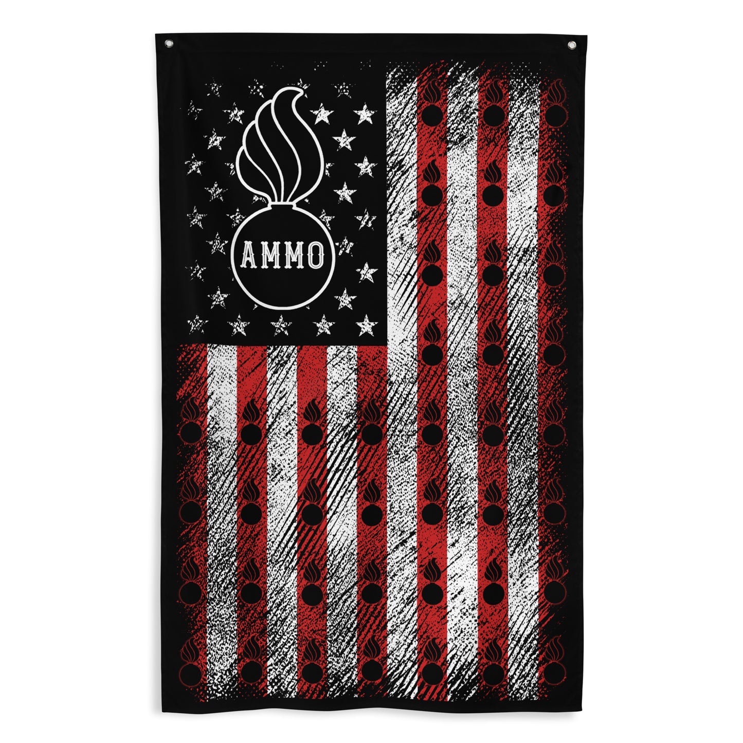 AMMO Black Red And White American Grunge and Pisspots Vertical Hanging One-Sided Wall Flag