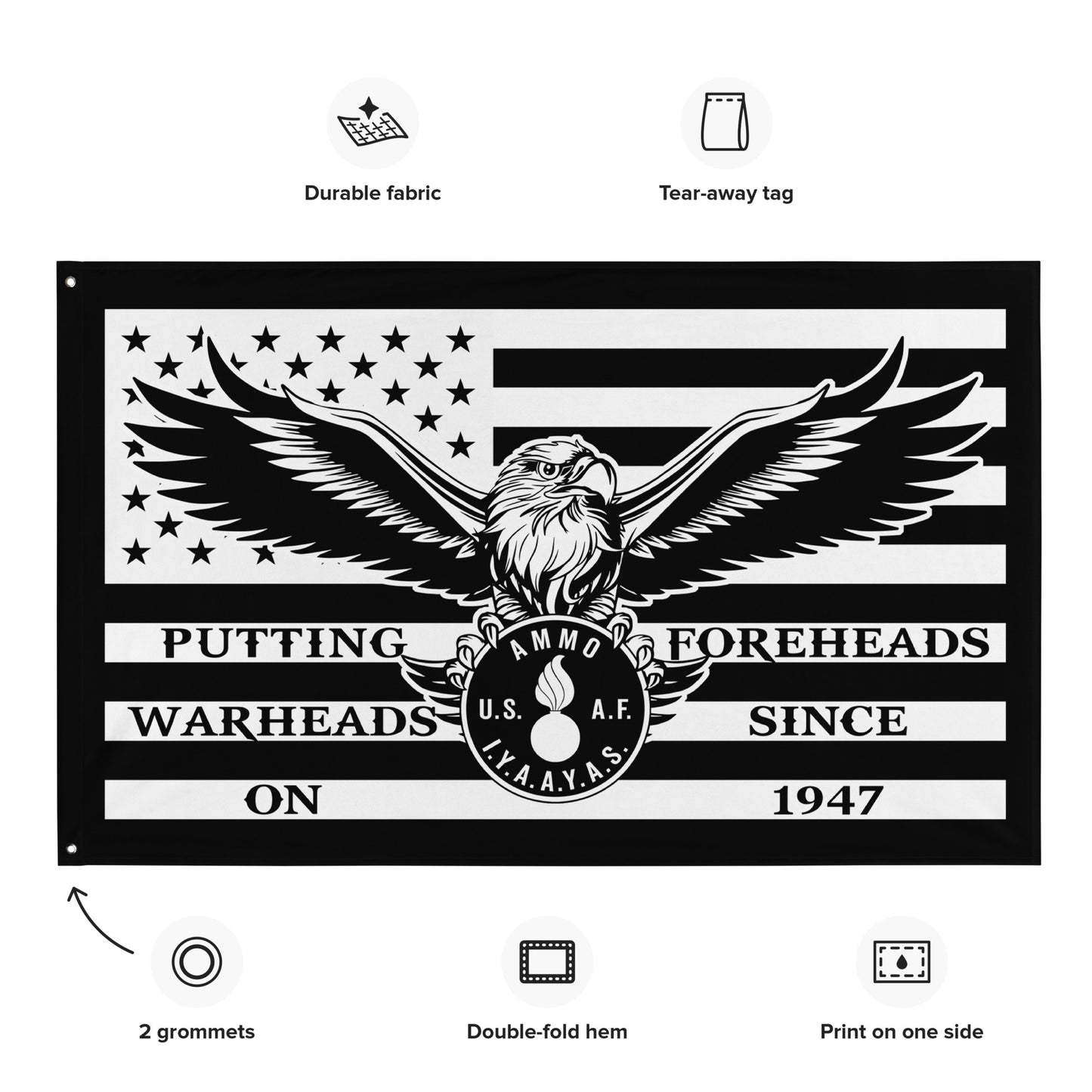 USAF AMMO American Flag Eagle AMMO Coin Putting Warheads On Foreheads Since 1947 One-Sided Wall Flag