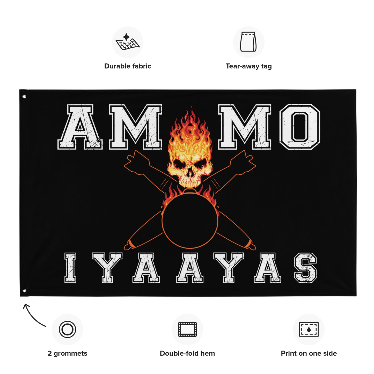 USAF AMMO Flaming Skull Pisspot With Crossed Bombs IYAAYAS One-Sided Wall Flag