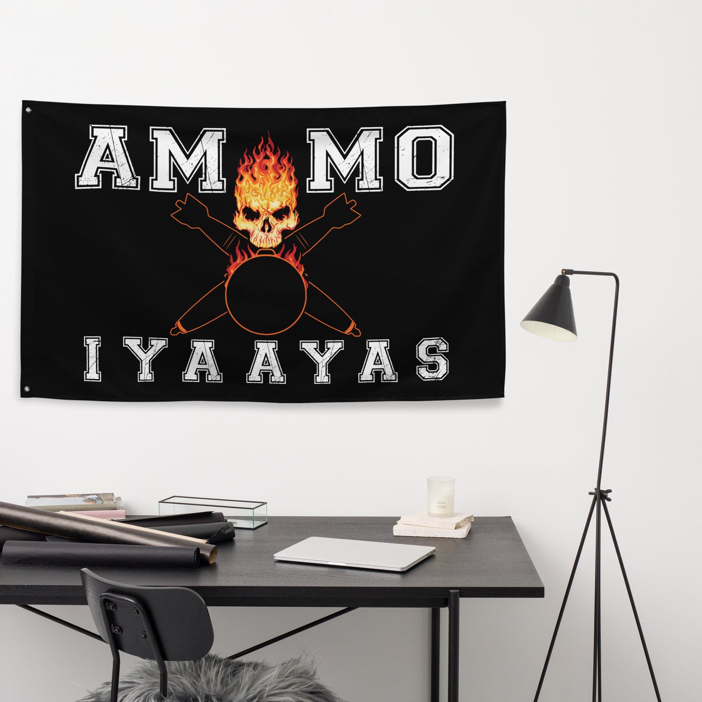 USAF AMMO Flaming Skull Pisspot With Crossed Bombs IYAAYAS One-Sided Wall Flag