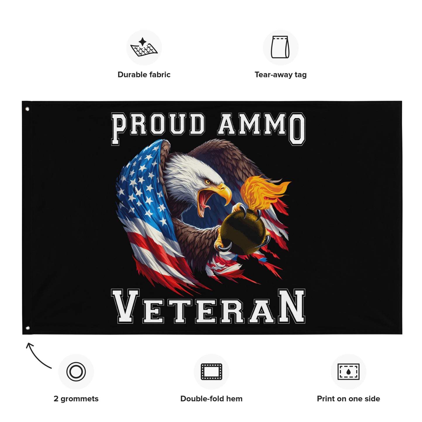 USAF AMMO Proud Veteran American Flag Eagle Claw Holding Pisspot One-Sided Wall Flag