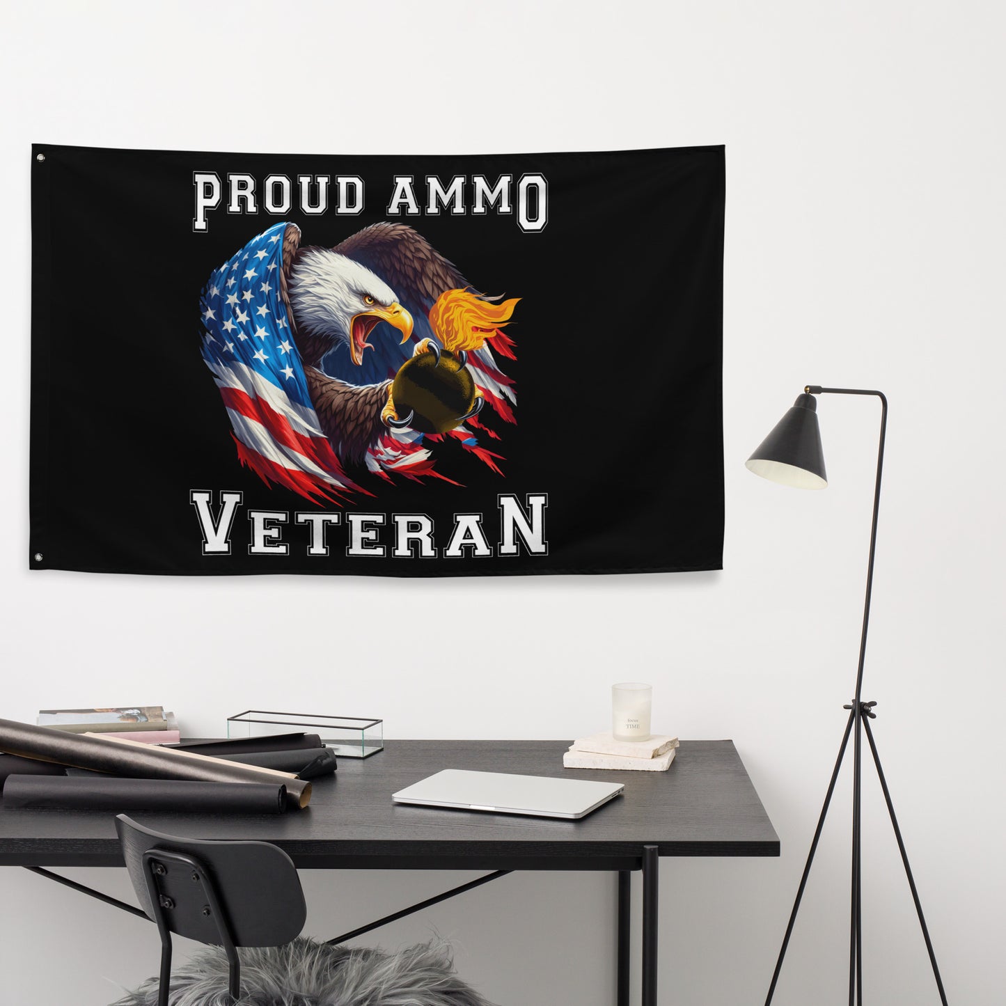 USAF AMMO Proud Veteran American Flag Eagle Claw Holding Pisspot One-Sided Wall Flag