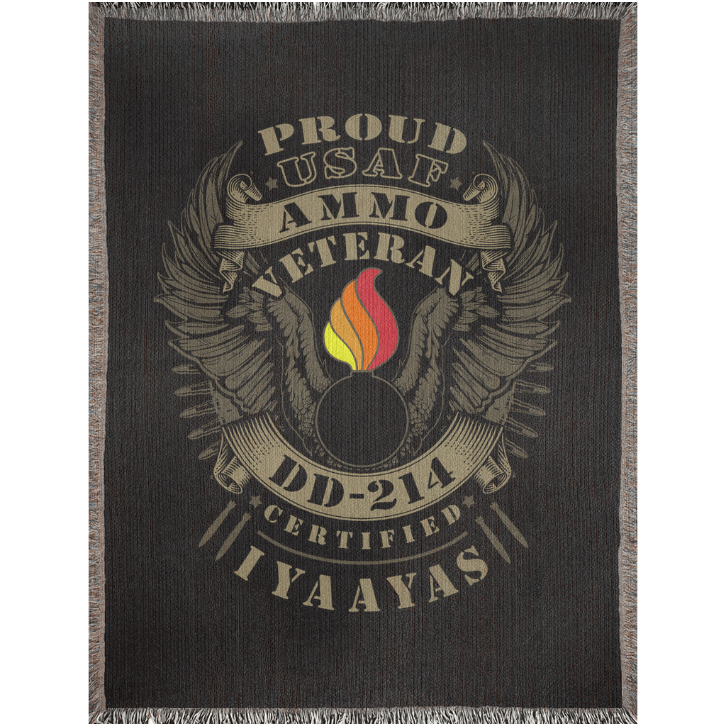 Proud USAF AMMO Veteran DD-214 Certified IYAAYAS Pisspot Eagle Wings Woven Blankets