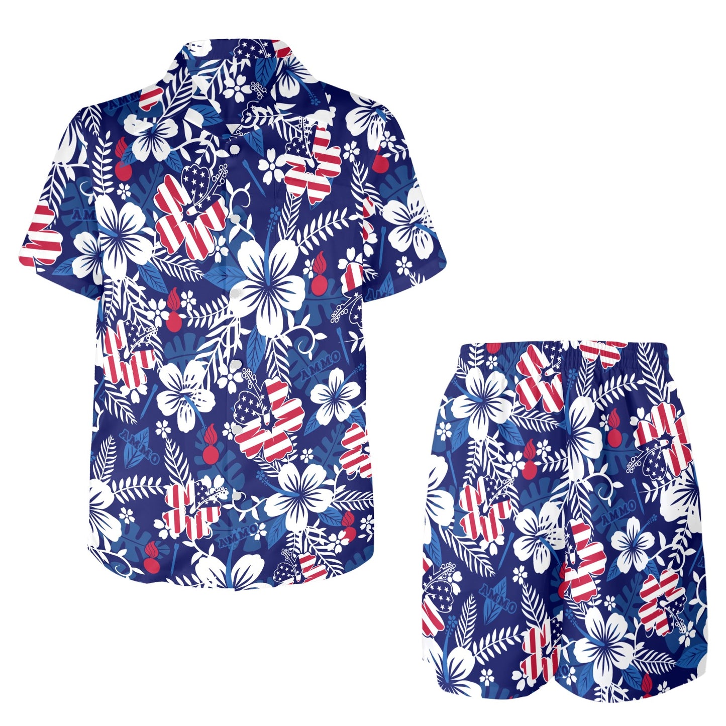 USAF AMMO Patriotic Hawaiian Shirt and Shorts Combo Set with Left Chest Pocket