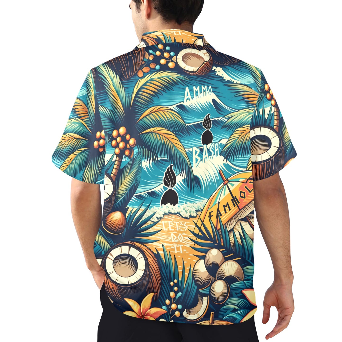 AMMO Bash fAMMOly Day At The Beach Pisspots In Water Mens Hawaiian Shirt