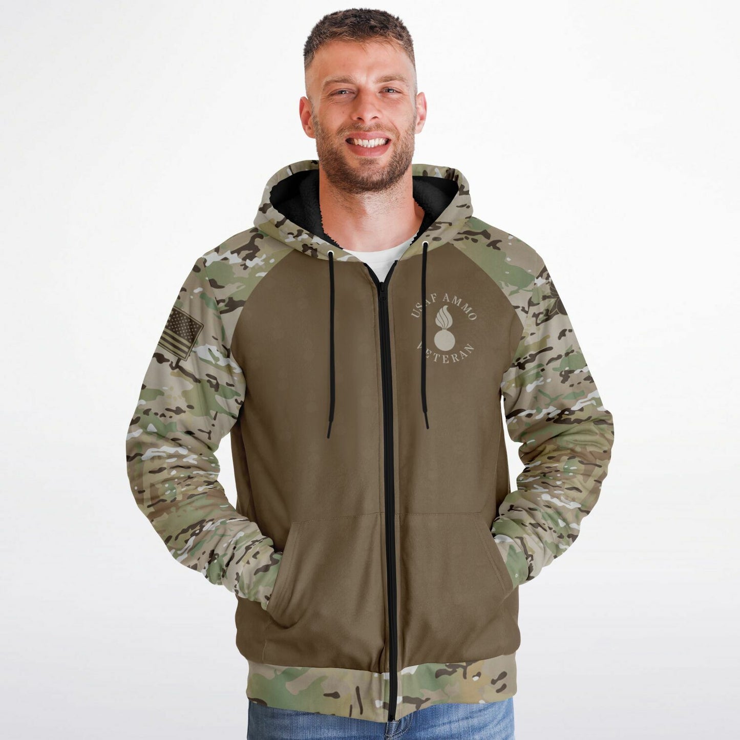 USAF AMMO Veteran OCP Style Microfleece Cold Weather Zip-Up Hoodie - All Over Print