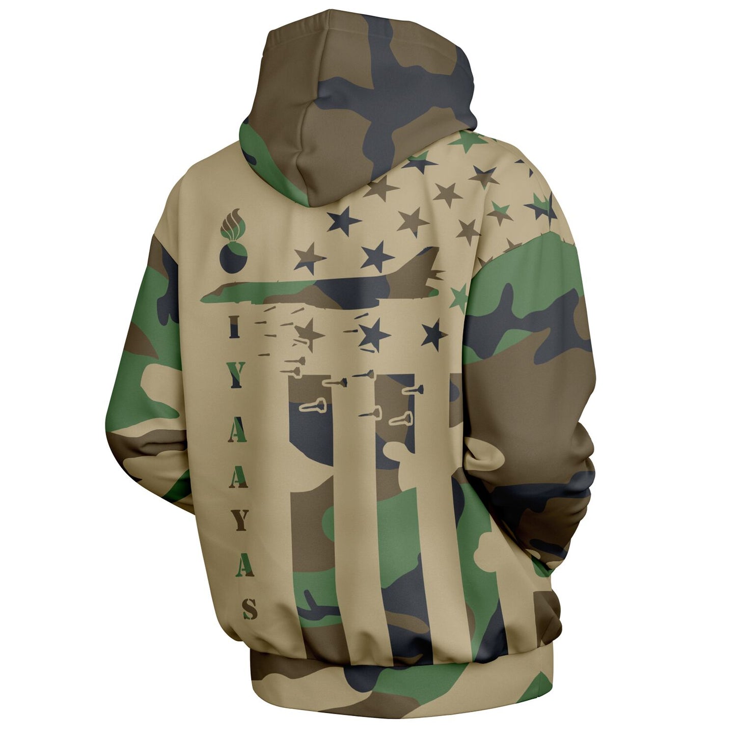 USAF AMMO Camouflage American Flag B-1 Bomber Pisspot IYAAYAS Heavyweight Oversized Cold Weather Pullover Hoodie - All Over Print