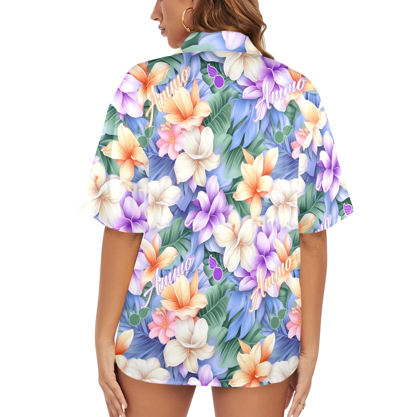 USAF AMMO Iridescent Pastel Flowers Leaves Pisspots and AMMO Word Womens Hawaiian Shirt