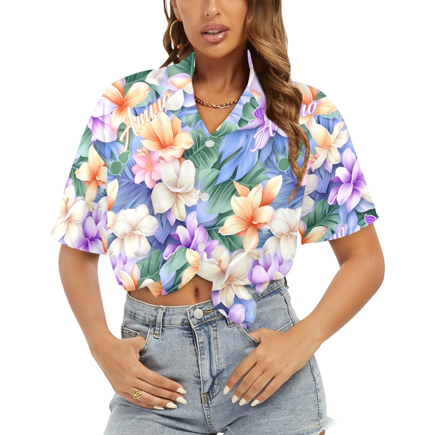 USAF AMMO Iridescent Pastel Flowers Leaves Pisspots and AMMO Word Womens Hawaiian Shirt