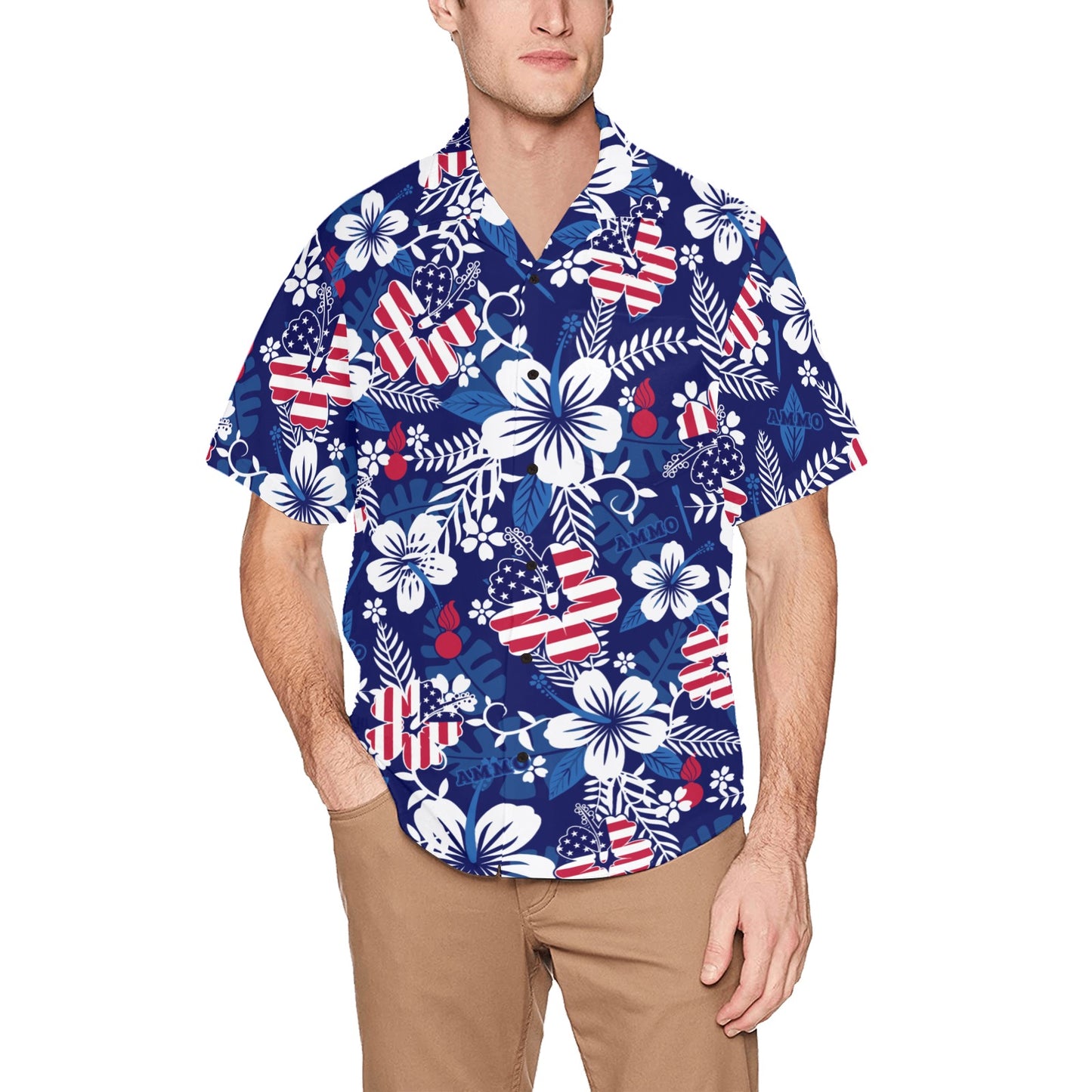 USAF AMMO Patriotic Flowers Leaves Pisspots and Flechettes Mens Hawaiian Shirt With Left Front Pocket